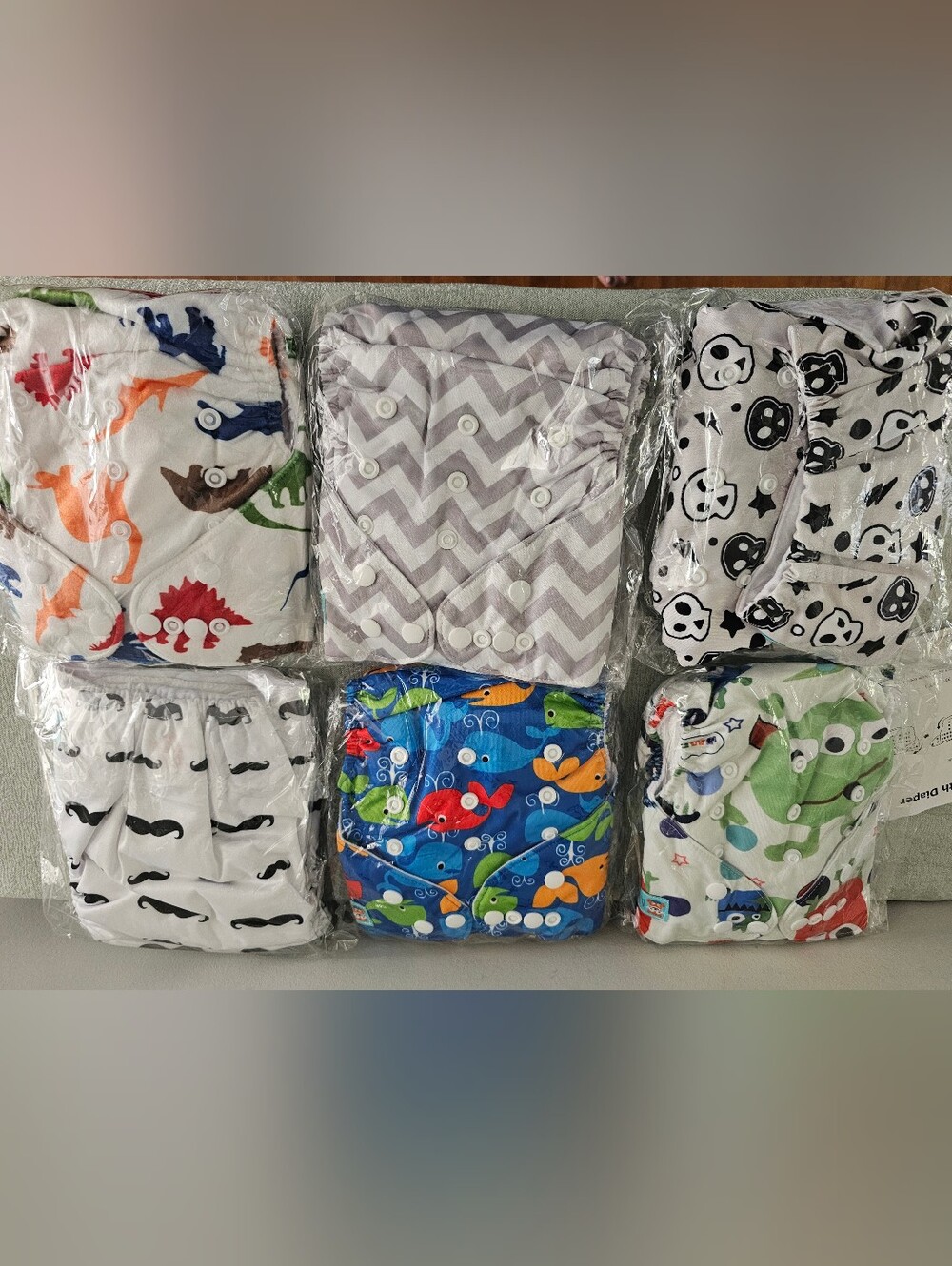 NEW ALVA BABY Boys Print Lot Of 6 Adjustable Cloth Diapers
